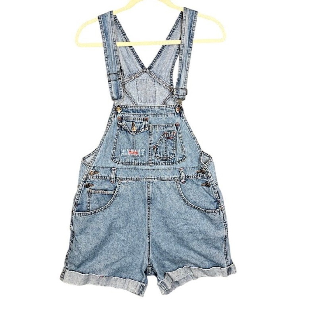 Squeeze Jeans Vintage Denim Shortalls Light Wash 90s Y2K Overalls Womens Size L